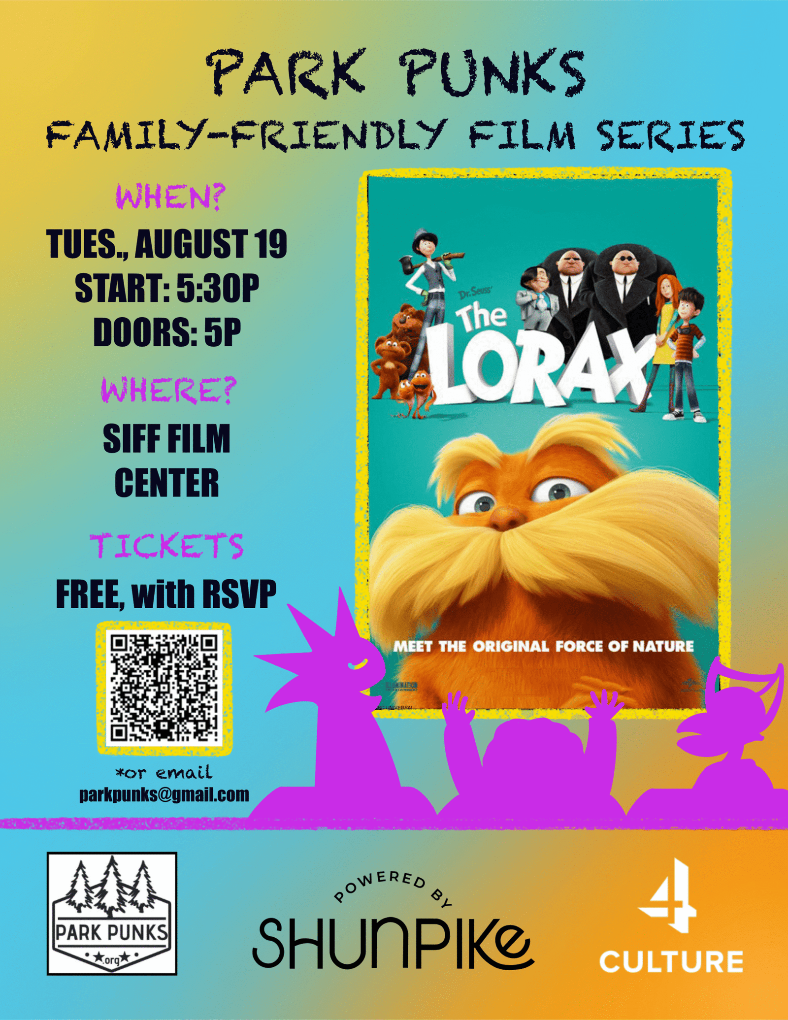 Ad for a film series screening of "The Lorax"
